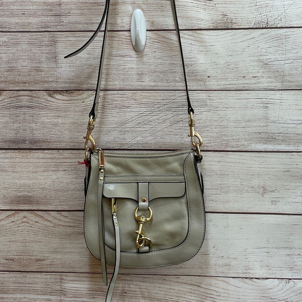 REBECCA MINKOFF LEATHER SADDLEBAG WITH DOG CLIP IN‎ CREAM